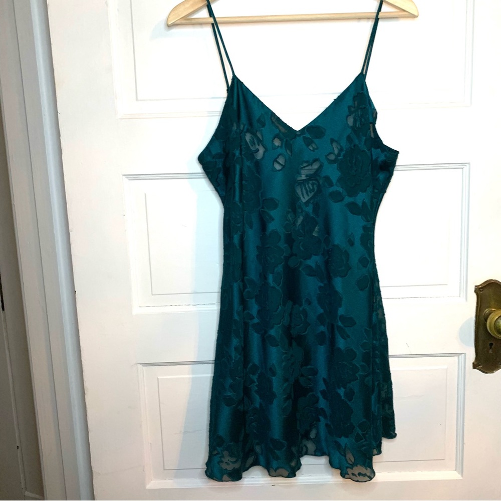 Vintage Victoria's Secret Nightgown Green Burnout Size L chemise Gold label
